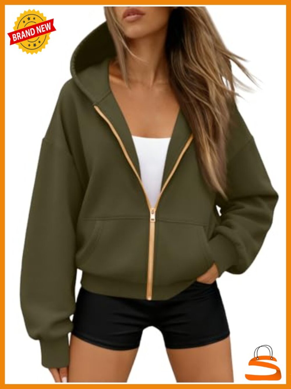 Women's Fleece Lined Cropped Zip Up Hoodie Oversized Sweatshirt